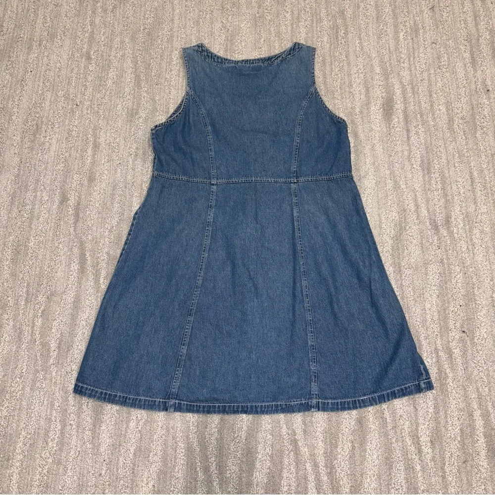 VTG Bugle Boy Snap Up Denim Mini Dress Sleeveless Scoop Neck 90’s Y2K Women’s 12 - Picture 4 of 7